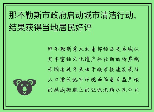 那不勒斯市政府启动城市清洁行动，结果获得当地居民好评