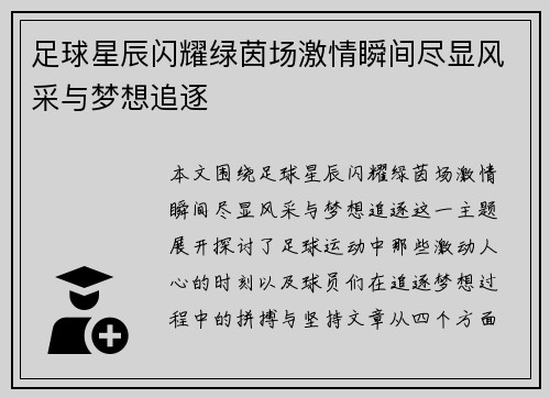 足球星辰闪耀绿茵场激情瞬间尽显风采与梦想追逐